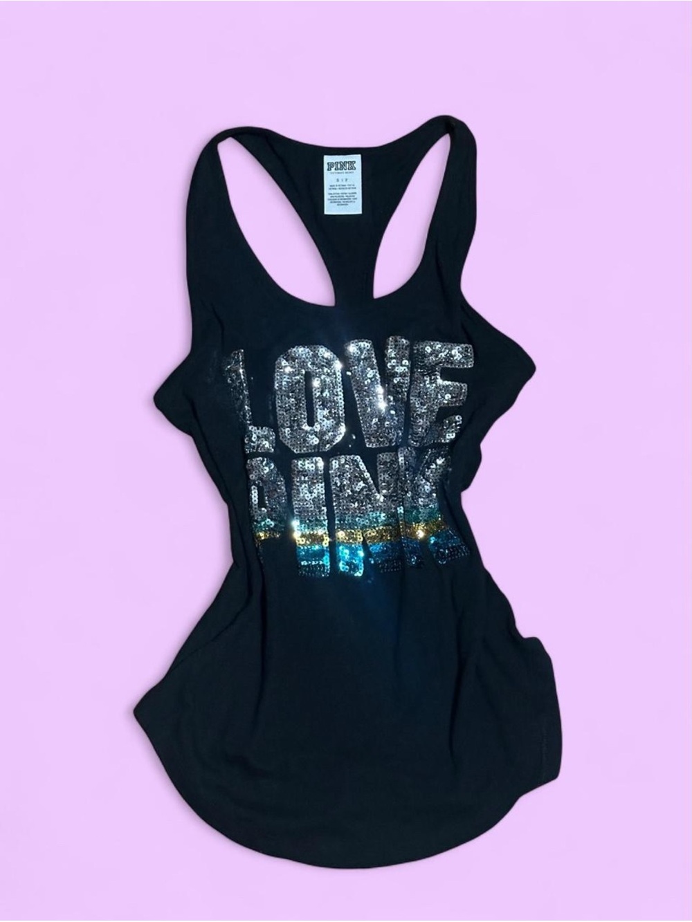 Vintage 2010s PINK Victoria’s Secret Embellished Sequin Tank Y2K Revival McBling